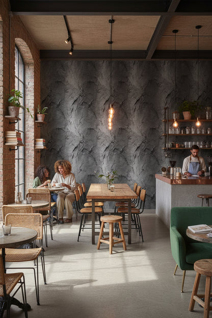 Koyu Gri Beton Desenli Duvar Kağıdı Modern Endüstriyel Salon