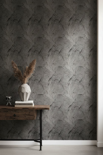Koyu Gri Beton Desenli Duvar Kağıdı Modern Endüstriyel Salon