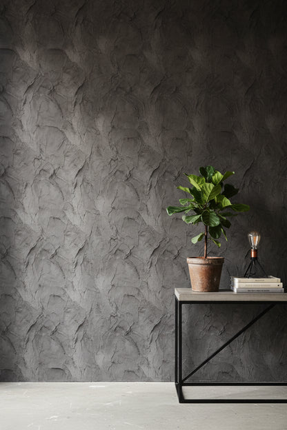 Koyu Gri Beton Desenli Duvar Kağıdı Modern Endüstriyel Salon