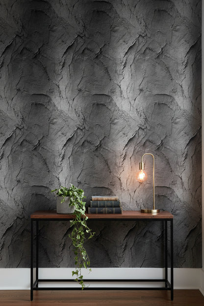 Koyu Gri Beton Desenli Duvar Kağıdı Modern Endüstriyel Salon