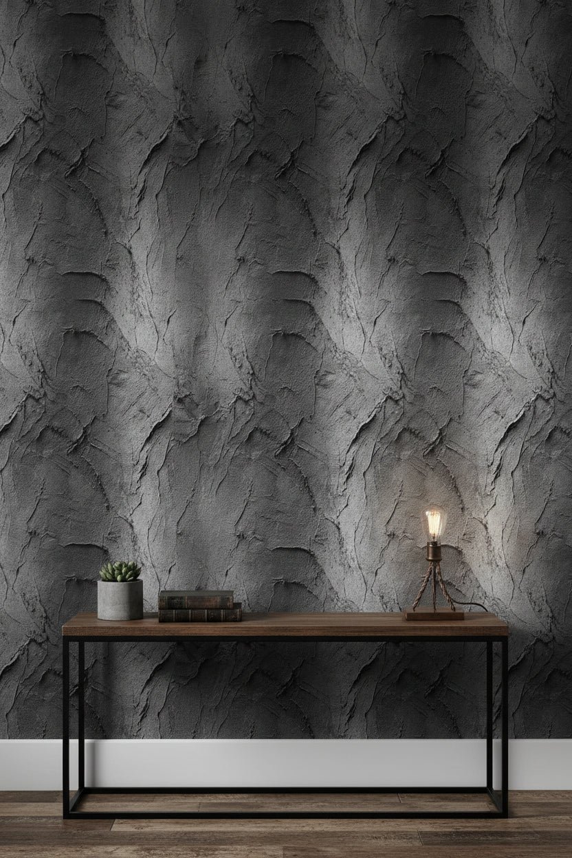 Koyu Gri Beton Desenli Duvar Kağıdı Modern Endüstriyel Salon