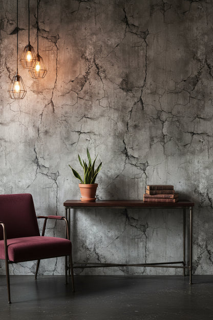 Çatlak Beton Desenli Duvar Kağıdı Gri Endüstriyel Salon