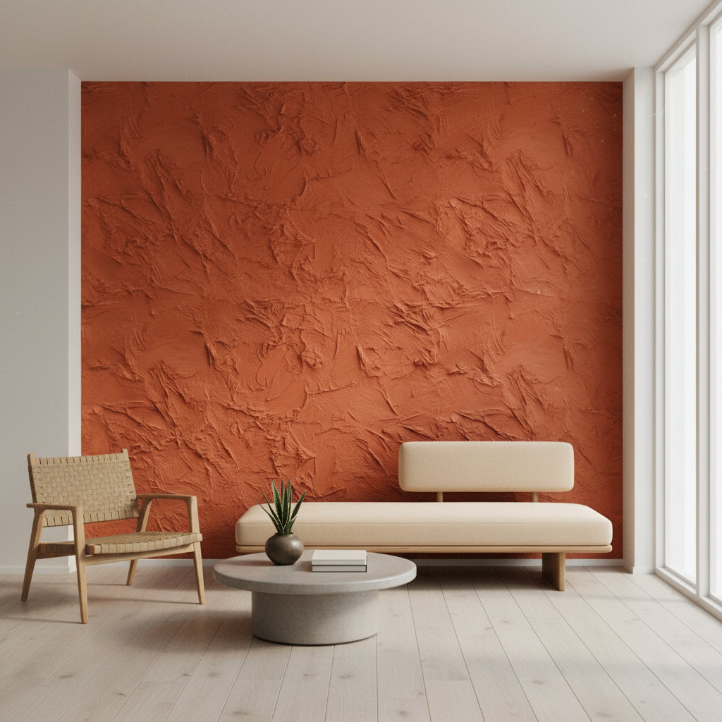 Terracotta Sıva Desenli Duvar Kağıdı Modern Salon Duvarı