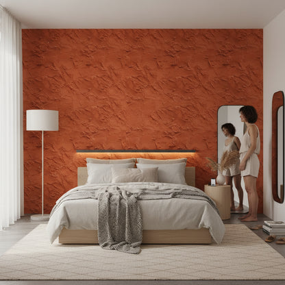 Terracotta Sıva Desenli Duvar Kağıdı Modern Salon Duvarı