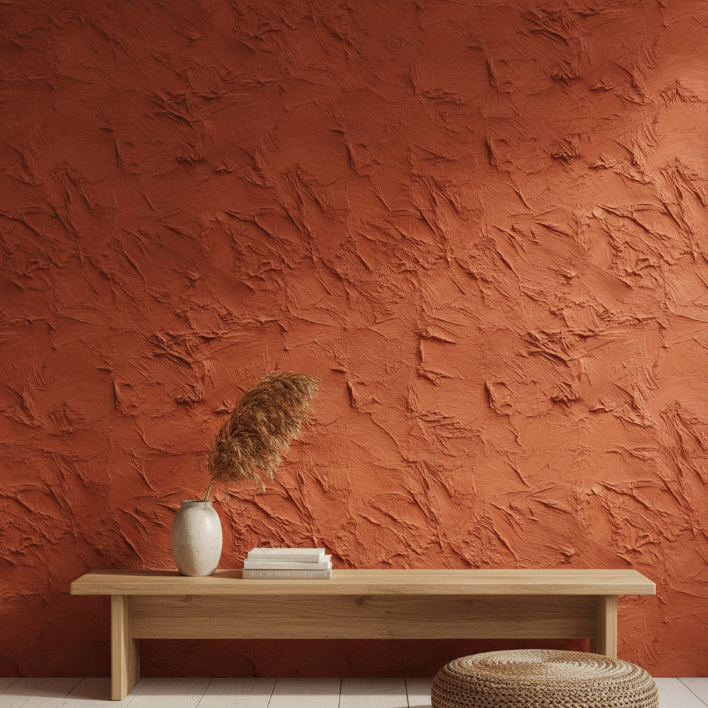 Terracotta Sıva Desenli Duvar Kağıdı Modern Salon Duvarı