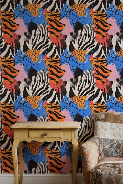 Renkli Zebra Desenli Duvar Kağıdı Modern Hayvan Teması