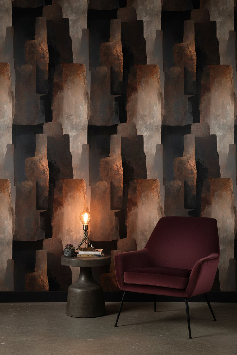 Soyut Geometrik Duvar Kağıdı Siyah Kahverengi Modern Salon