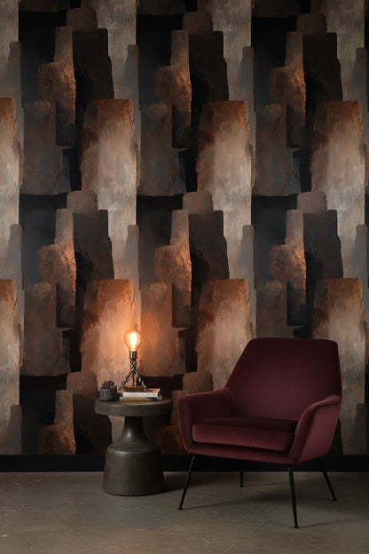 Soyut Geometrik Duvar Kağıdı Siyah Kahverengi Modern Salon