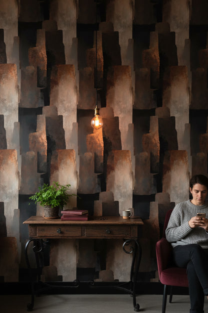 Soyut Geometrik Duvar Kağıdı Siyah Kahverengi Modern Salon