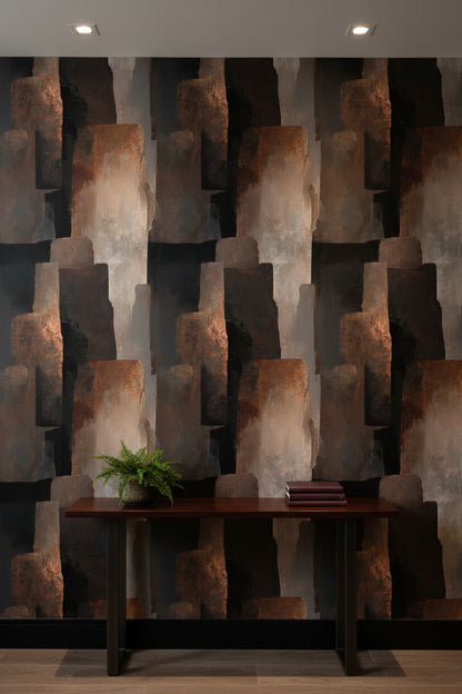 Soyut Geometrik Duvar Kağıdı Siyah Kahverengi Modern Salon