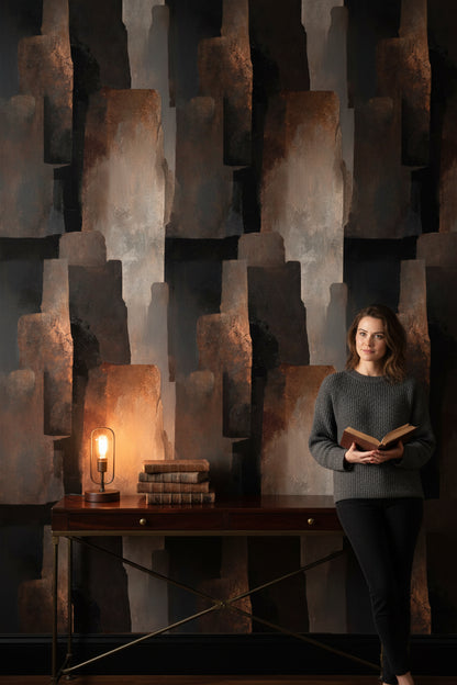 Soyut Geometrik Duvar Kağıdı Siyah Kahverengi Modern Salon