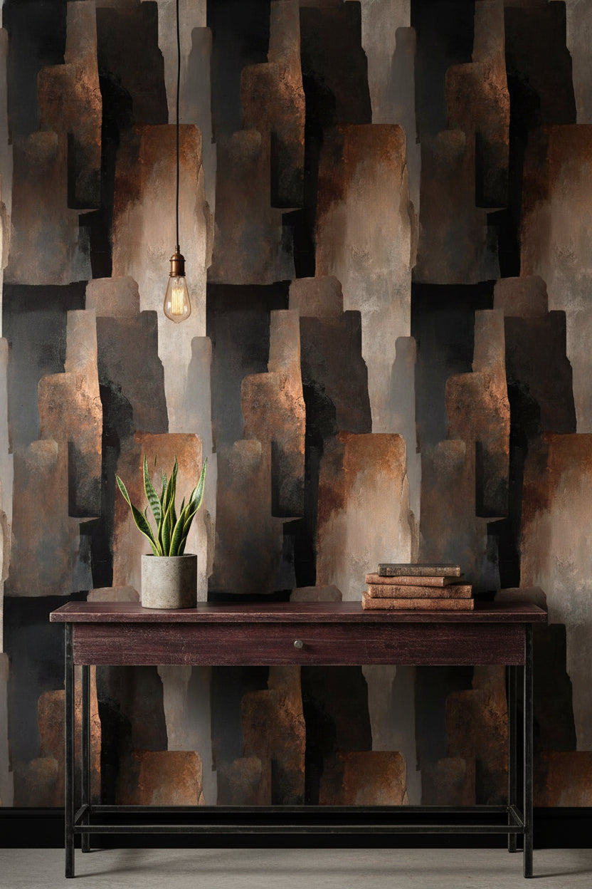 Soyut Geometrik Duvar Kağıdı Siyah Kahverengi Modern Salon