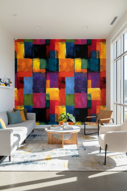Renkli Geometrik Soyut Duvar Kağıdı Modern Salon Duvarı