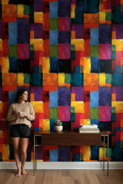 Renkli Geometrik Soyut Duvar Kağıdı Modern Salon Duvarı