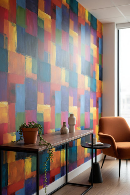 Renkli Geometrik Soyut Duvar Kağıdı Modern Salon Duvarı