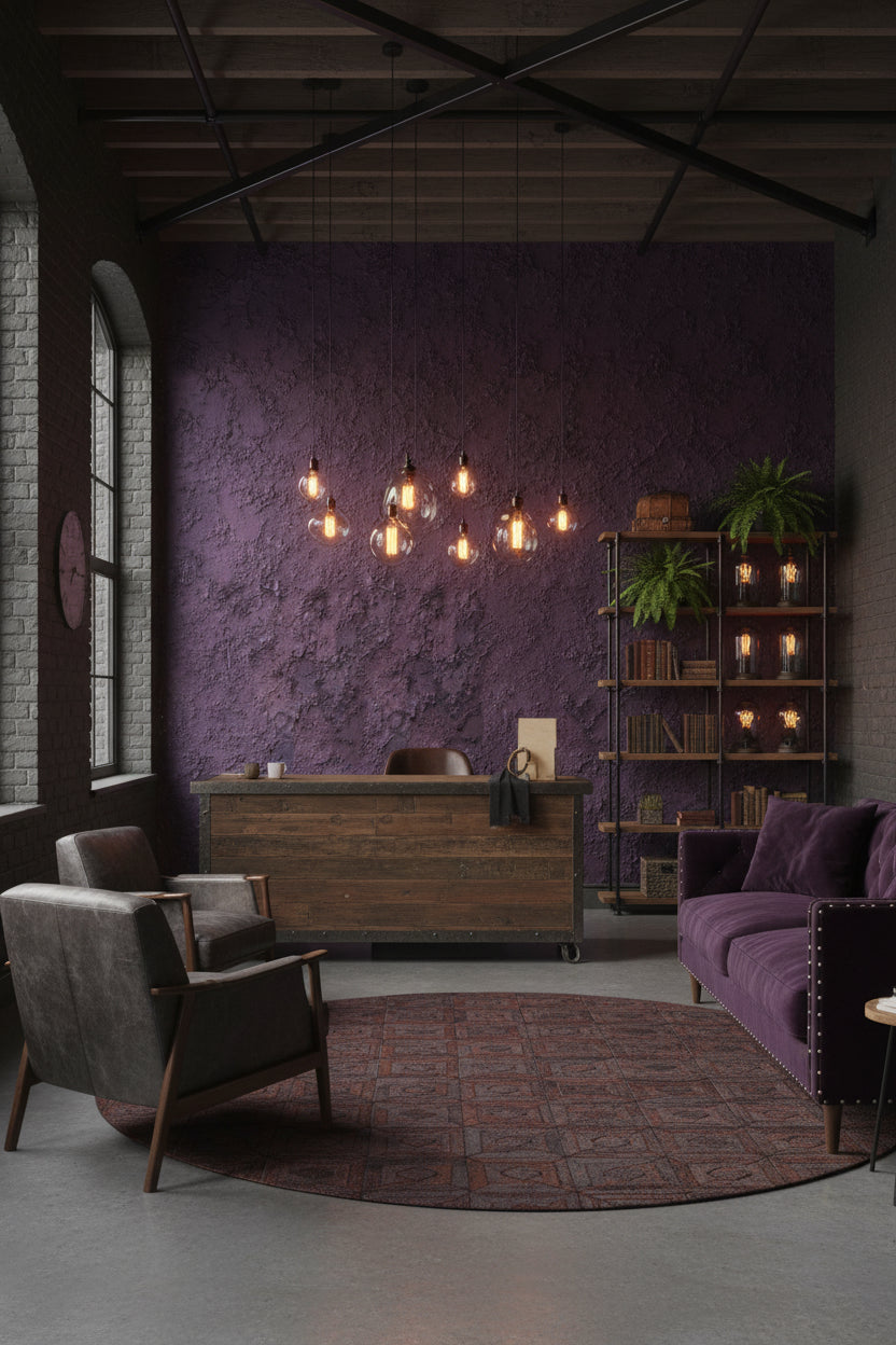 Mor Beton Görünümlü Duvar Kağıdı Modern Salon Duvar Dekoru