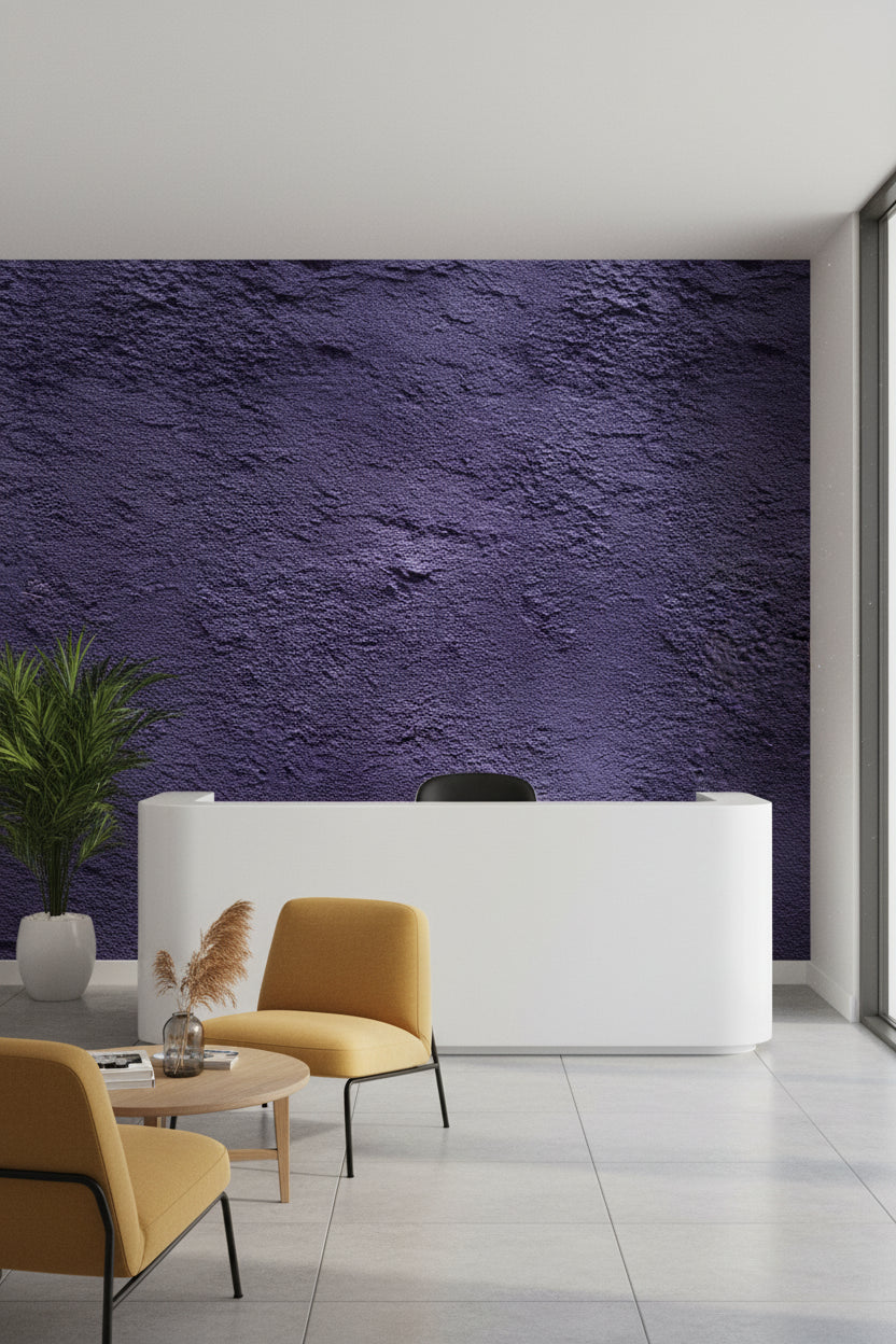 Mor Beton Görünümlü Duvar Kağıdı Modern Minimalist Salon