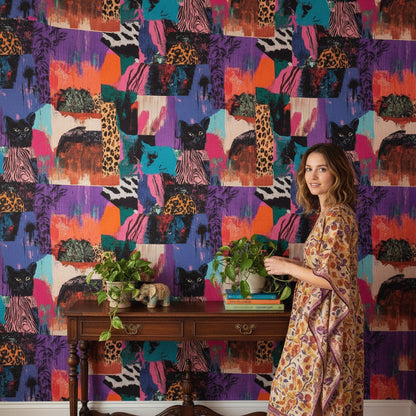 Renkli Pop Art Leopar Desenli Duvar Kağıdı Salon