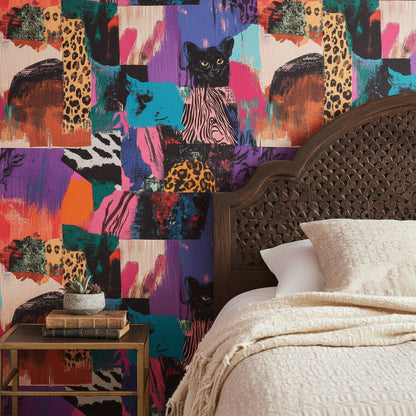 Renkli Pop Art Leopar Desenli Duvar Kağıdı Salon