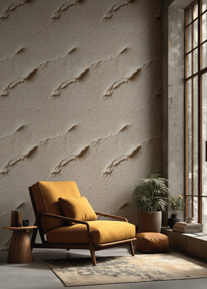 Sıva Görünümlü Duvar Kağıdı Bej Minimal Salon Duvar Dekoru