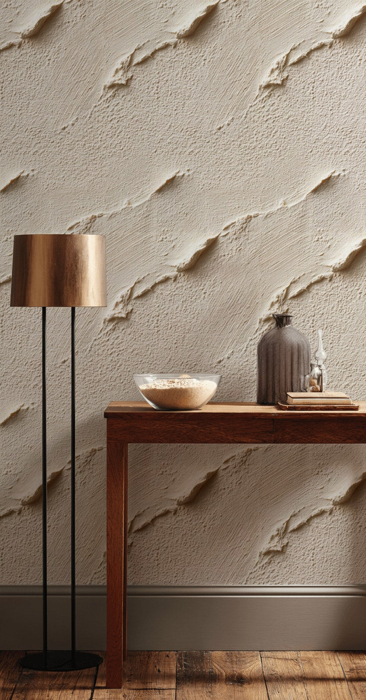 Sıva Görünümlü Duvar Kağıdı Bej Minimal Salon Duvar Dekoru