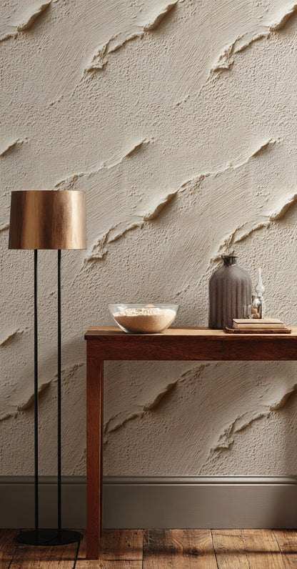 Sıva Görünümlü Duvar Kağıdı Bej Minimal Salon Duvar Dekoru
