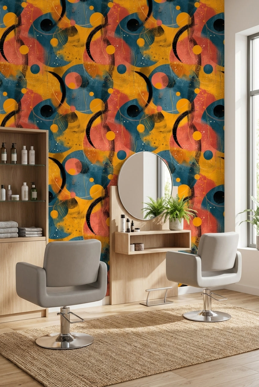 Renkli Soyut Daireli Duvar Kağıdı Modern Salon Duvar Dekoru