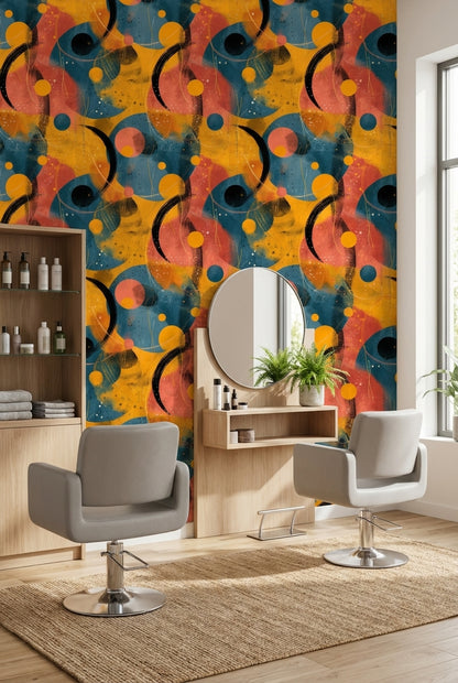 Renkli Soyut Daireli Duvar Kağıdı Modern Salon Duvar Dekoru