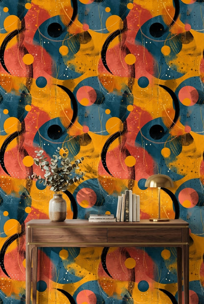 Renkli Soyut Daireli Duvar Kağıdı Modern Salon Duvar Dekoru