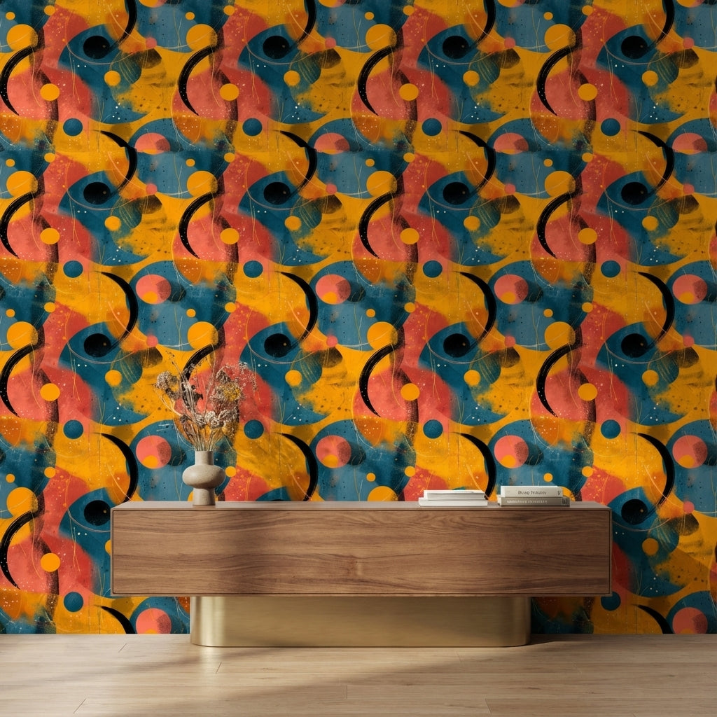 Renkli Soyut Daireli Duvar Kağıdı Modern Salon Duvar Dekoru