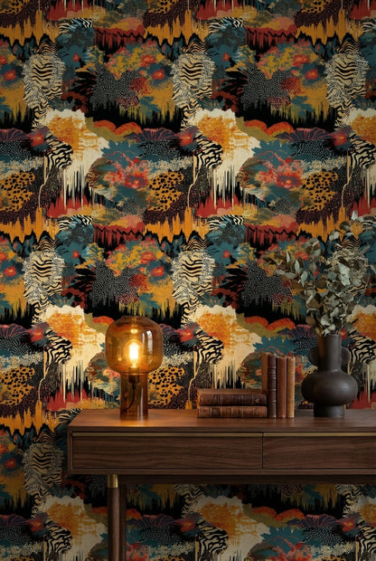Soyut Leopar Desenli Duvar Kağıdı Çok Renkli Modern Salon