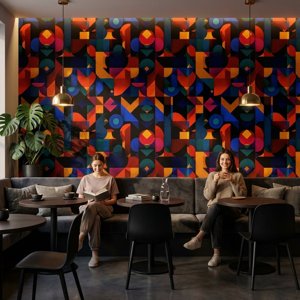 Renkli Geometrik Duvar Kağıdı Modern Soyut Desenli Salon