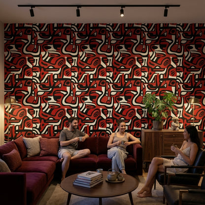 Soyut Geometrik Duvar Kağıdı Kırmızı Siyah Modern Salon