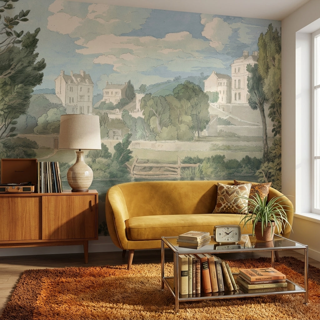 Kırsal Manzara Poster Duvar Kağıdı Pastel Yeşil Salon Dekoru