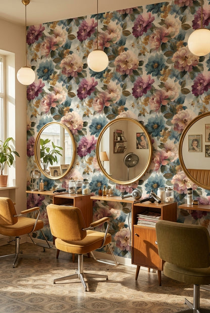 Suluboya Çiçek Desenli Duvar Kağıdı Pastel Renk Salon