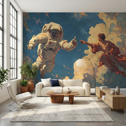Astronot Temalı Poster Duvar Kağıdı Mavi Bulutlu Modern Tasarım
