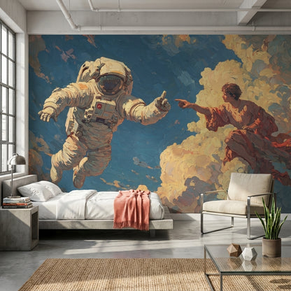 Astronot Temalı Poster Duvar Kağıdı Mavi Bulutlu Modern Tasarım