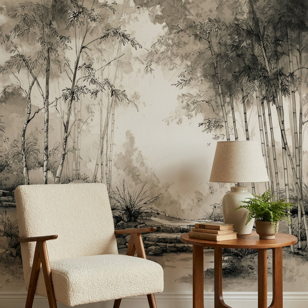 Siyah Beyaz Bambu Ormanı Poster Duvar Kağıdı Salon Dekoru