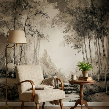 Siyah Beyaz Bambu Ormanı Poster Duvar Kağıdı Salon Dekoru