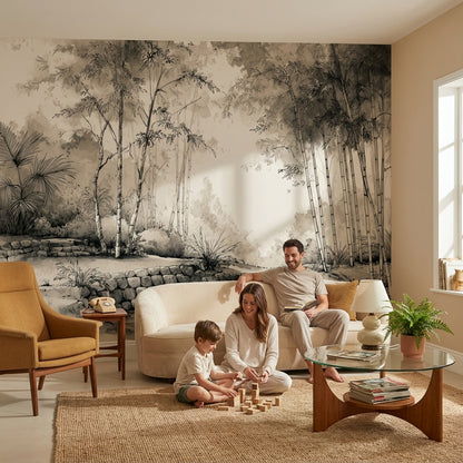 Siyah Beyaz Bambu Ormanı Poster Duvar Kağıdı Salon Dekoru