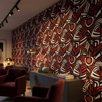 Geometrik Soyut Duvar Kağıdı Kırmızı Siyah Modern Desen