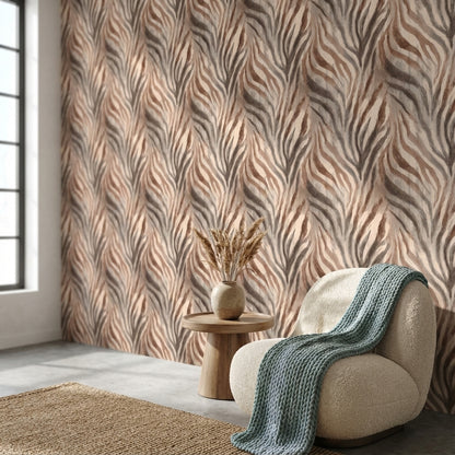 Zebra Desenli Duvar Kağıdı Bej Kahverengi Modern Salon
