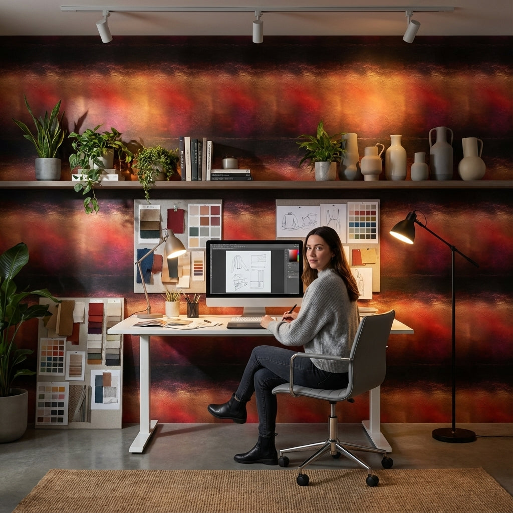 Soyut Renk Geçişli Duvar Kağıdı Bordo Siyah Modern Desen