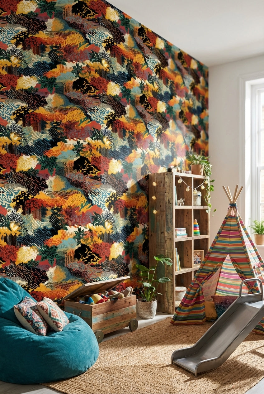 Soyut Desenli Duvar Kağıdı Renkli Modern Salon Duvar Dekoru