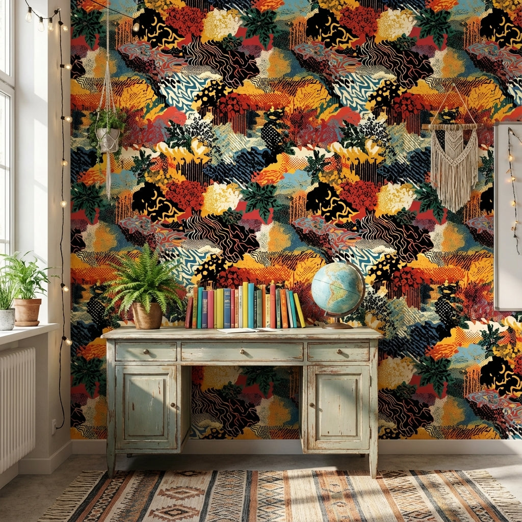 Soyut Desenli Duvar Kağıdı Renkli Modern Salon Duvar Dekoru