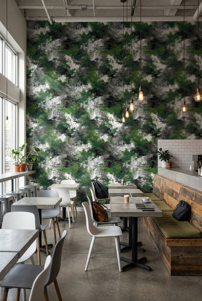 Yeşil Siyah Soyut Desenli Duvar Kağıdı Modern Salon