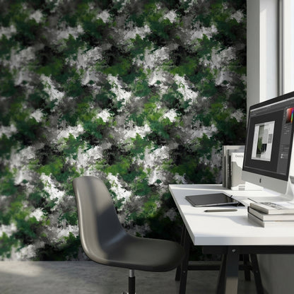 Yeşil Siyah Soyut Desenli Duvar Kağıdı Modern Salon