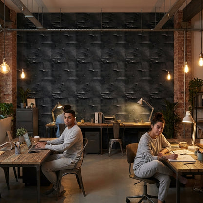 Siyah Beton Görünümlü Duvar Kağıdı Endüstriyel Salon Duvarı
