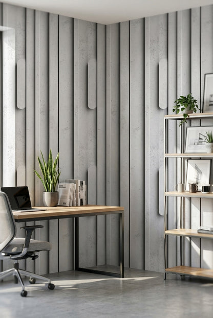 Beton Görünümlü Geometrik Duvar Kağıdı Gri Modern Salon