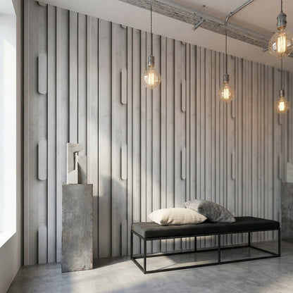 Beton Görünümlü Geometrik Duvar Kağıdı Gri Modern Salon